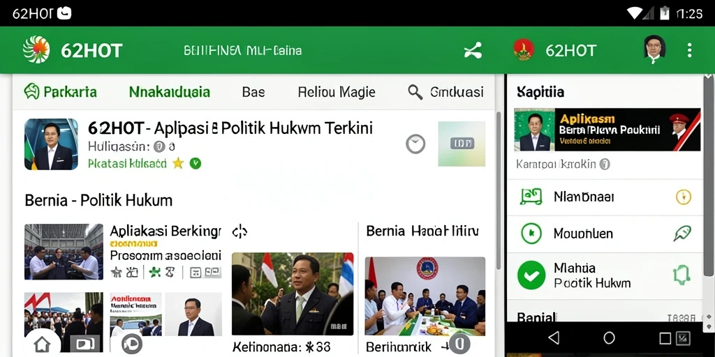 Tampilan antarmuka aplikasi 62HOT dengan berita politik hukum.