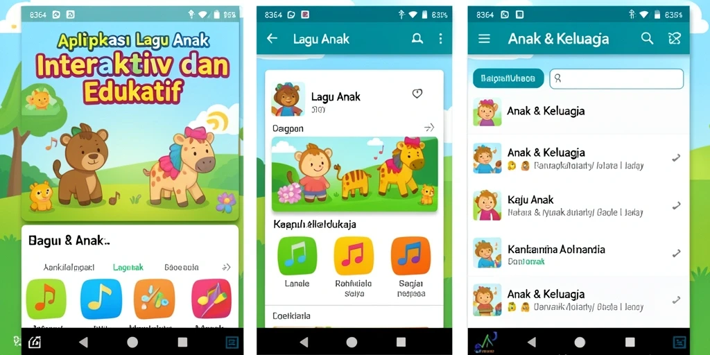 Antarmuka aplikasi 8364 dengan berbagai lagu anak yang ceria.