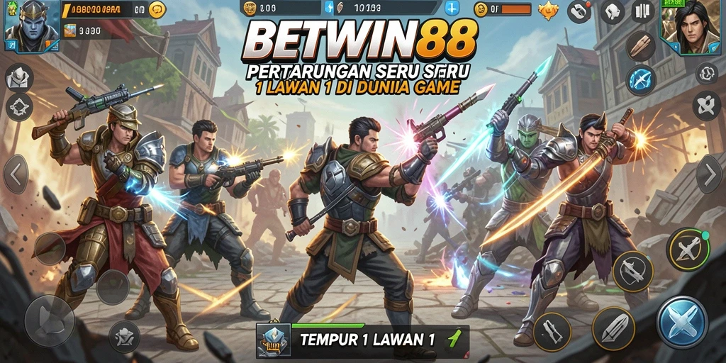 Tampilan antarmuka BETWIN88 yang menampilkan pertarungan 1 lawan 1.
