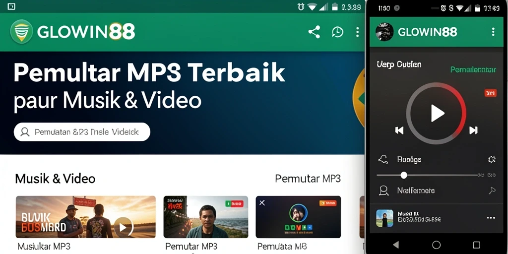 Tampilan antarmuka GLOWIN88 dengan fungsi Pemutar MP3 yang menarik.