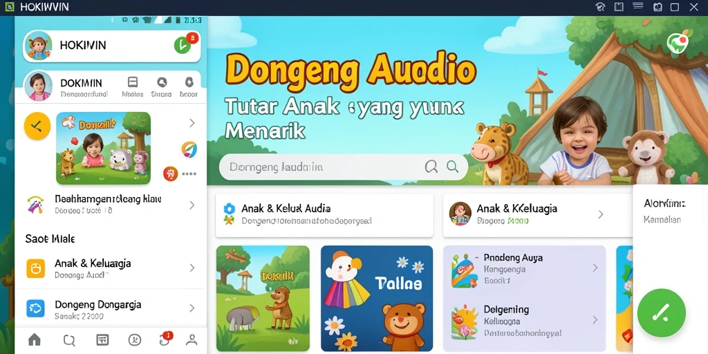 Antarmuka HOKIWIN yang menarik untuk mendengarkan dongeng audio.