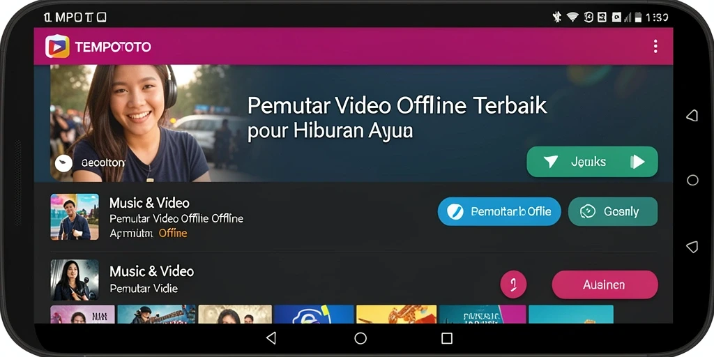 Screenshot antarmuka utama TEMPOTOTO yang menampilkan fungsi Pemutar Video Offline.